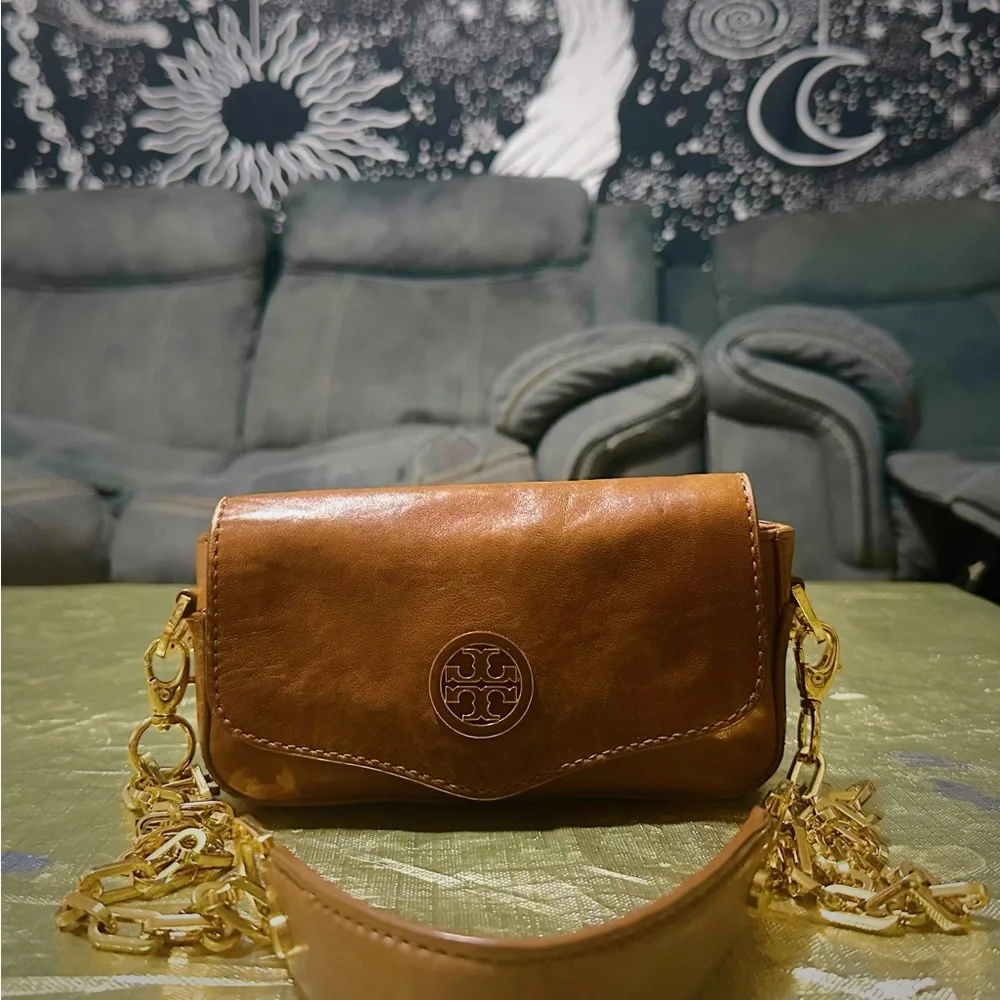 Vintage Tory Burch Brown leather Crossbody Bag with Gold Chain - Picture 13 of 14